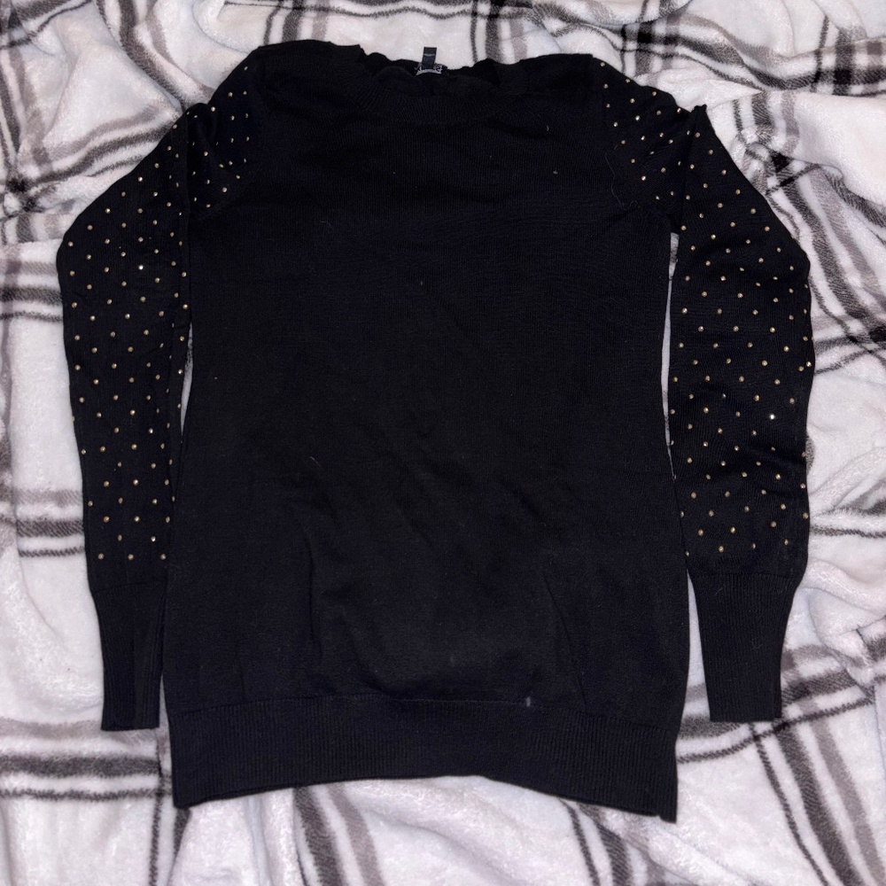 Express Black Sweater with Shiny Rhinestones (Size Medium)